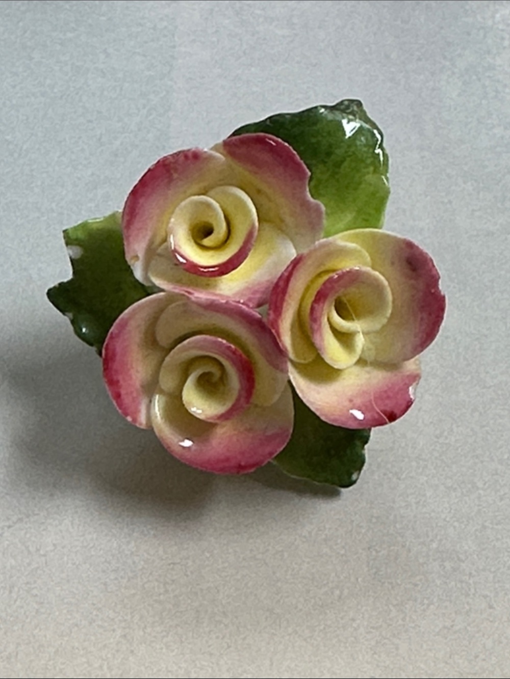 Vintage Pink and Yellow Porcelain Rose Trio Accent